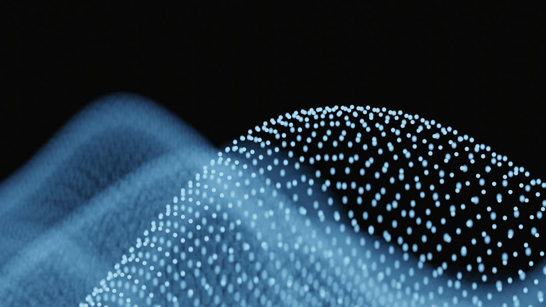 personal data asset origination system — Abstract blue waves of glowing particles